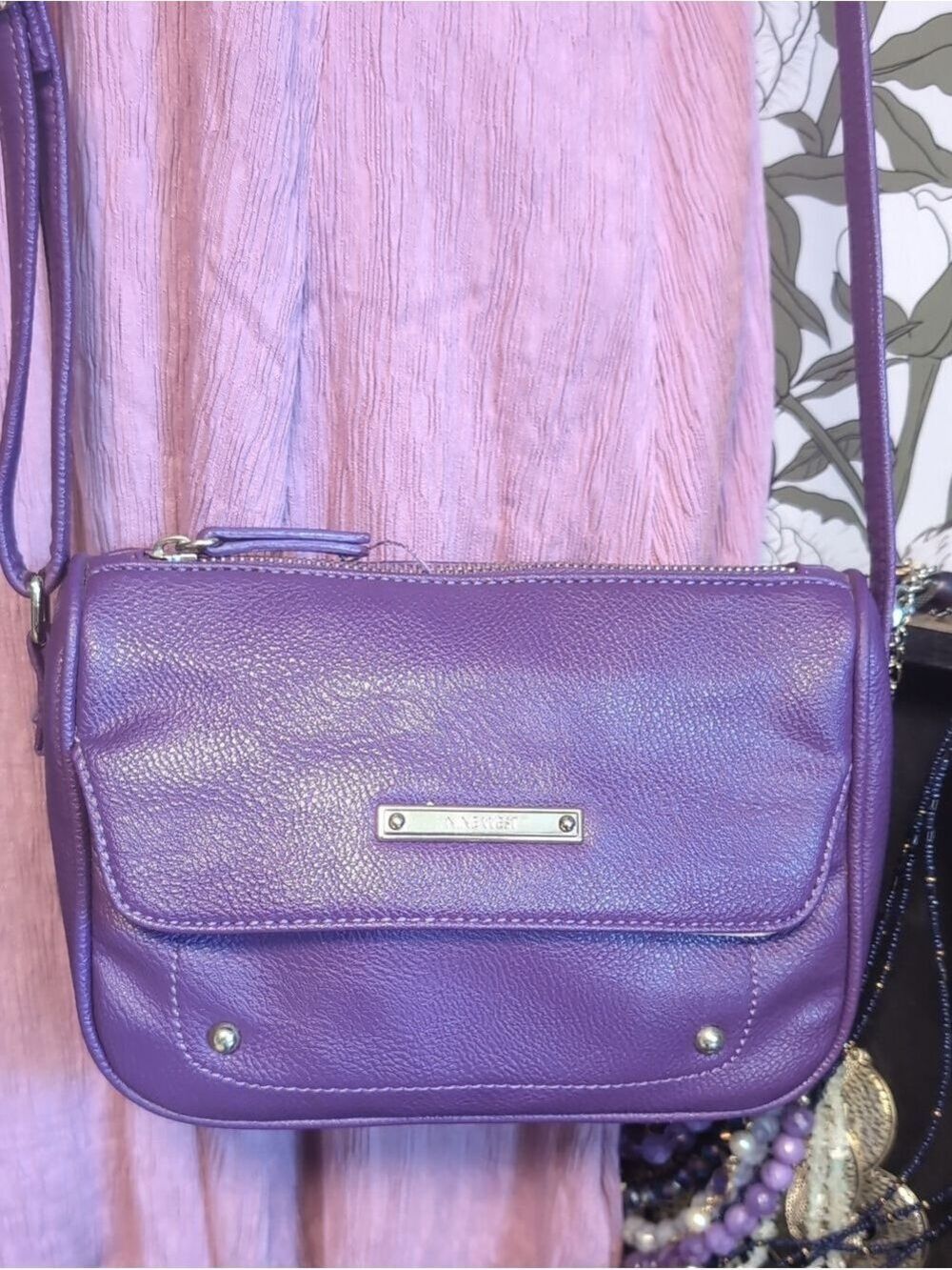 Nine West Purple Pebbled Faux Leather Crossbody Bag